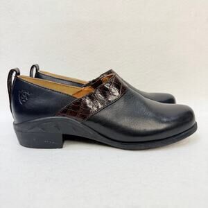 Ariat Womens Leather Clogs Low Heel Slip On Croc Embossed Accent Black Size 7 B